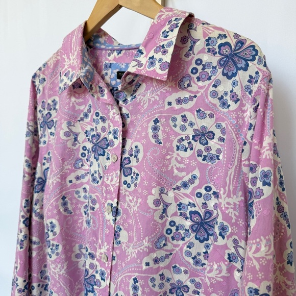 Talbots Women's Plus 2X Floral Cotton Blouse Long Sleeve Collared Button Down - Picture 4 of 13